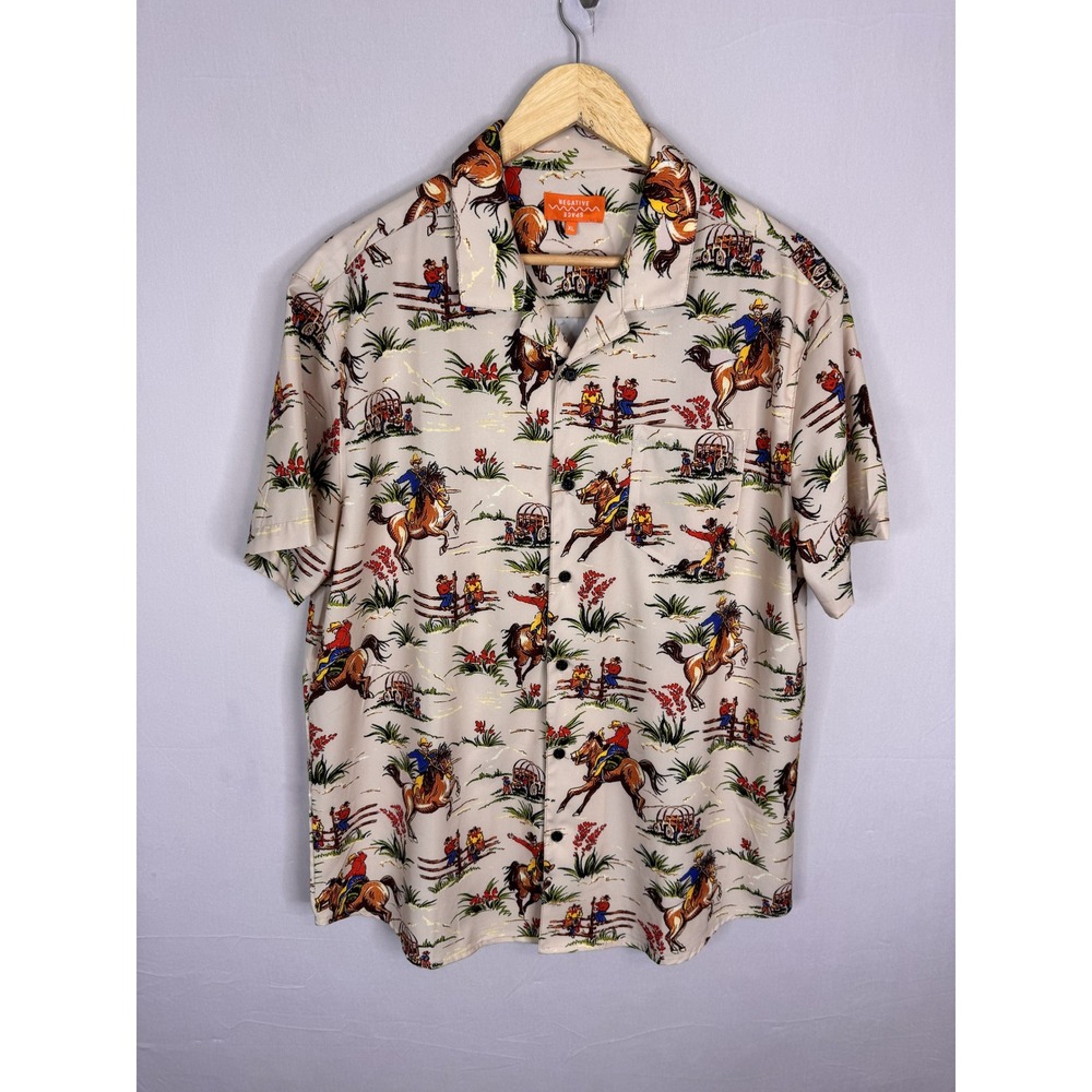 Negative Space Mens XL Western Cowboy Rodeo Print Short Sleeve‎ Button Up Shirt